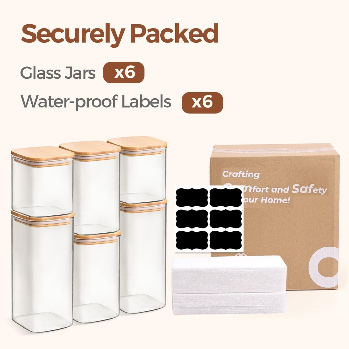 ComSaf Airtight Glass Storage Canister with Lids (0.7Qt/1.2Qt/1.6Qt) S