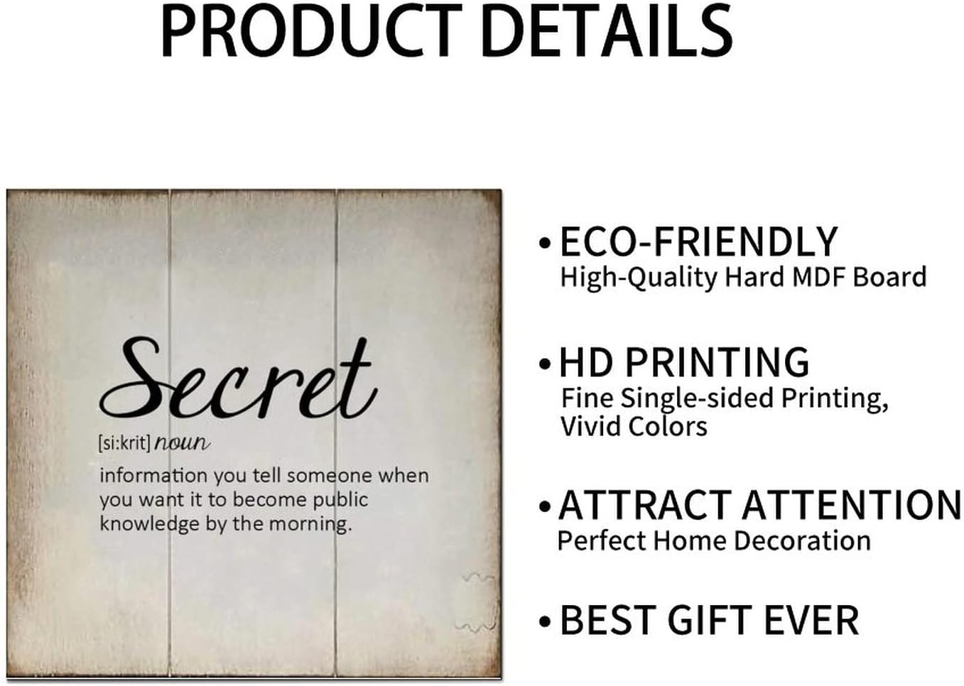 LITTLEGROVE SEEDS Vintage Wood Signs Secret Definition Typography Wooden Sign Secret Wall Decorations for Living Room Rustic Wall Art for Home Man Cave Door Porch Garden Party 8x8in