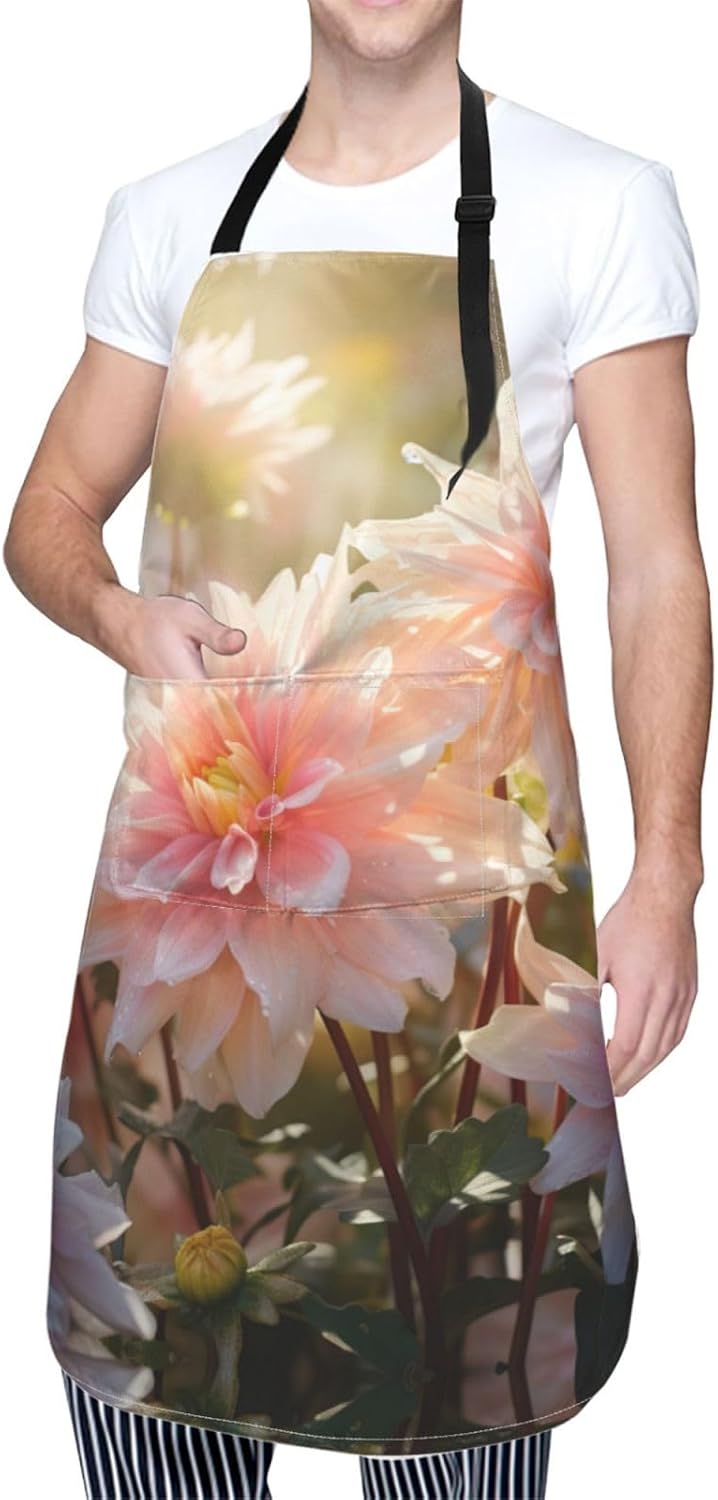 Flower print Waterproof apron with pocket adjustable cooking apron for