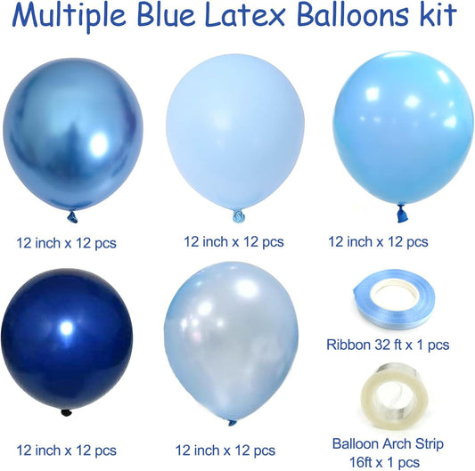 Blue Balloons Metallic Blue Balloon, 60Pcs 12Inch Chrome Blue Balloons Kit Macaron Light Pearl Navy Blue Latex Balloons for Birthday Wedding Party Decoration