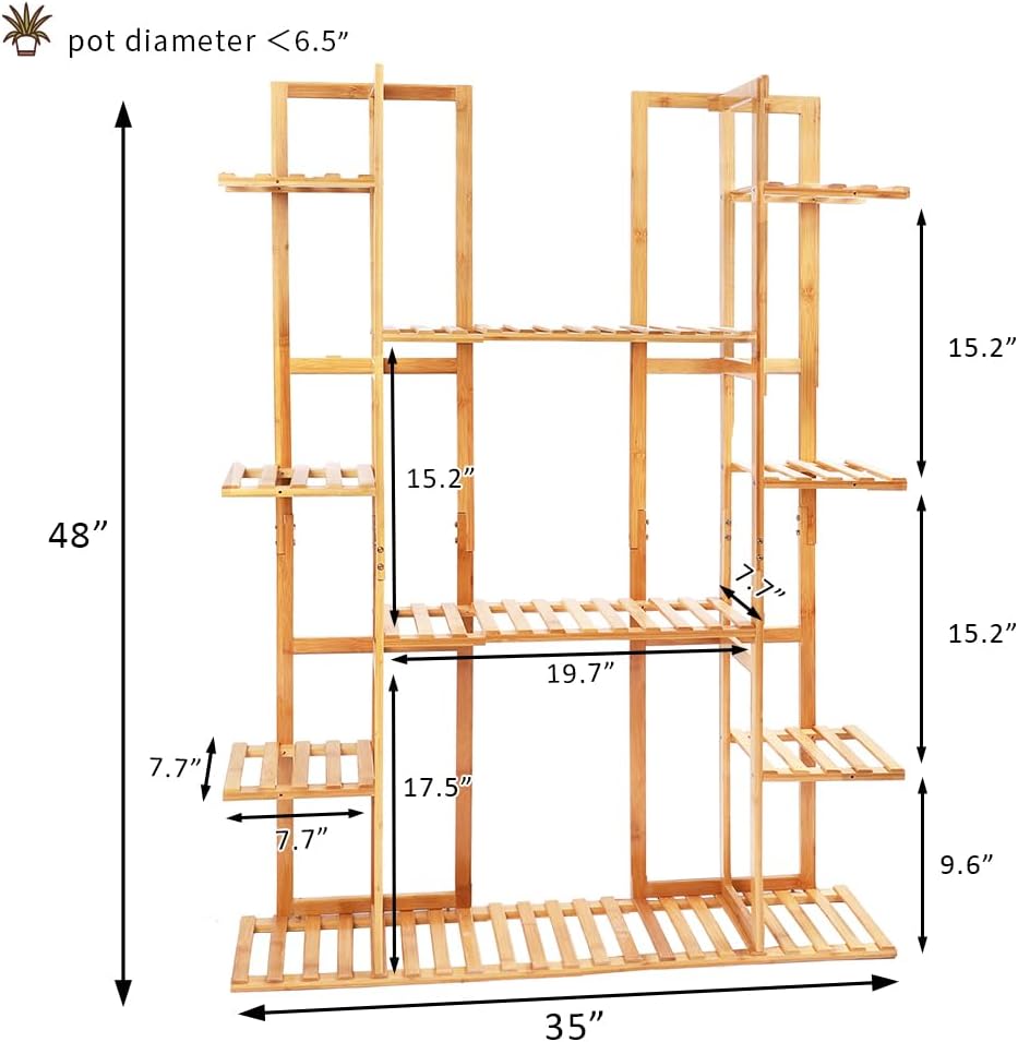 MARURY Extra Large Bamboo Plant Stand, Raised Garden Bed with Legs, Indoor Plants 9 Tier Organizer Living Room, for Vegetables, Flowers Outdoor Backyard Gardens