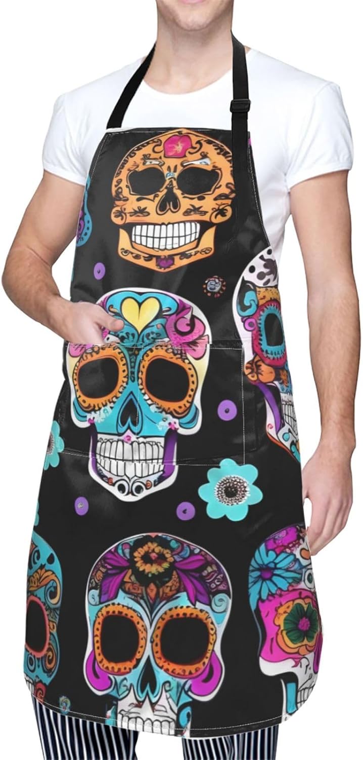 Sugar Skull print Waterproof apron with pocket adjustable cooking apron for adult kitchen bibs to bake