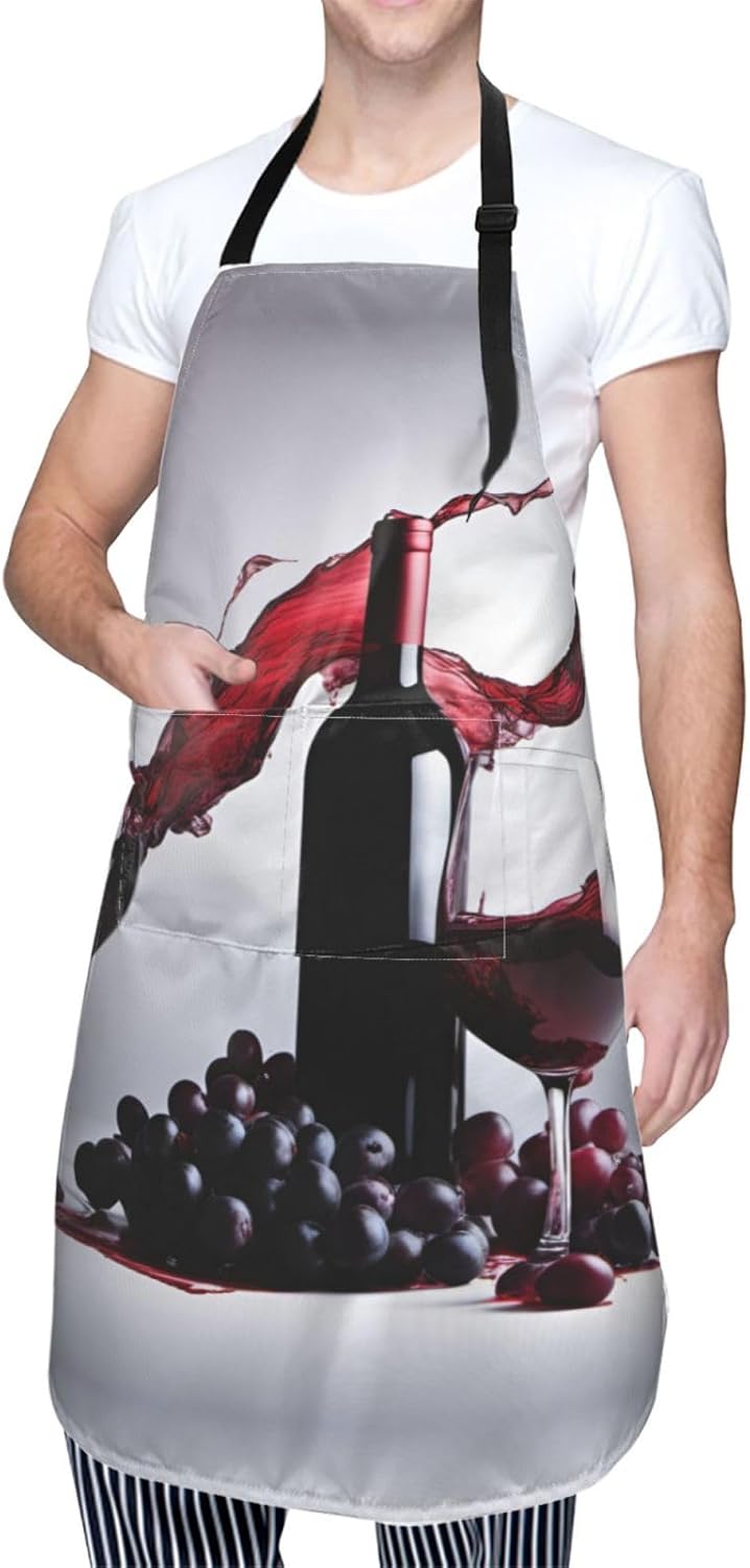 Red Wine print Waterproof apron with pocket adjustable cooking apron for adult kitchen bibs to bake