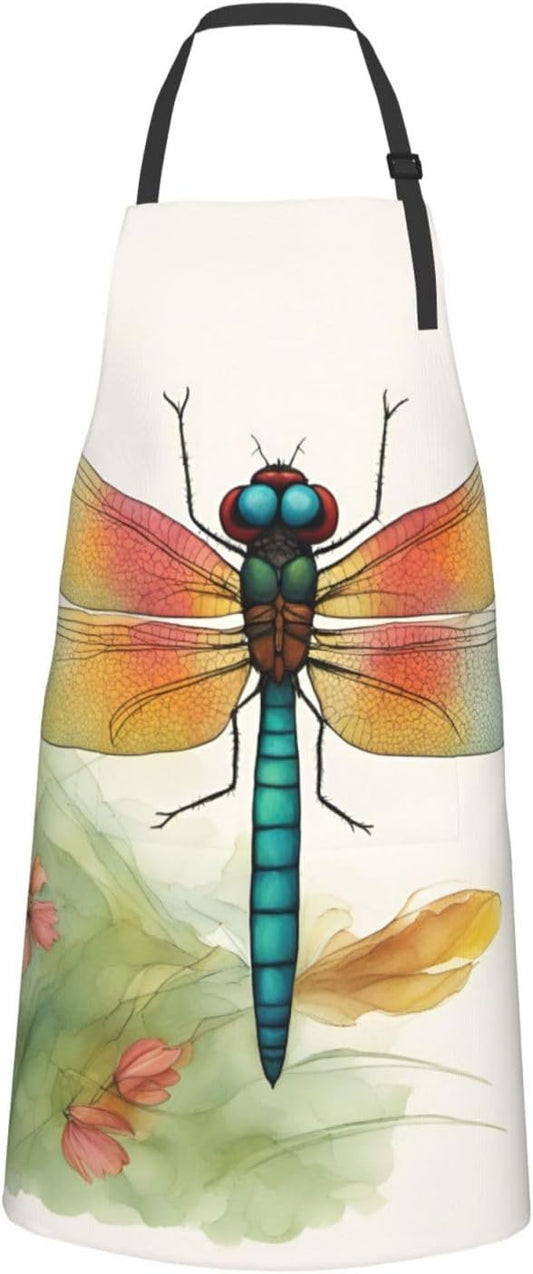 Colorful Dragonfly 1 print Waterproof chef's apron with pocket apron for kitchen cooking baking barbecue and gardening