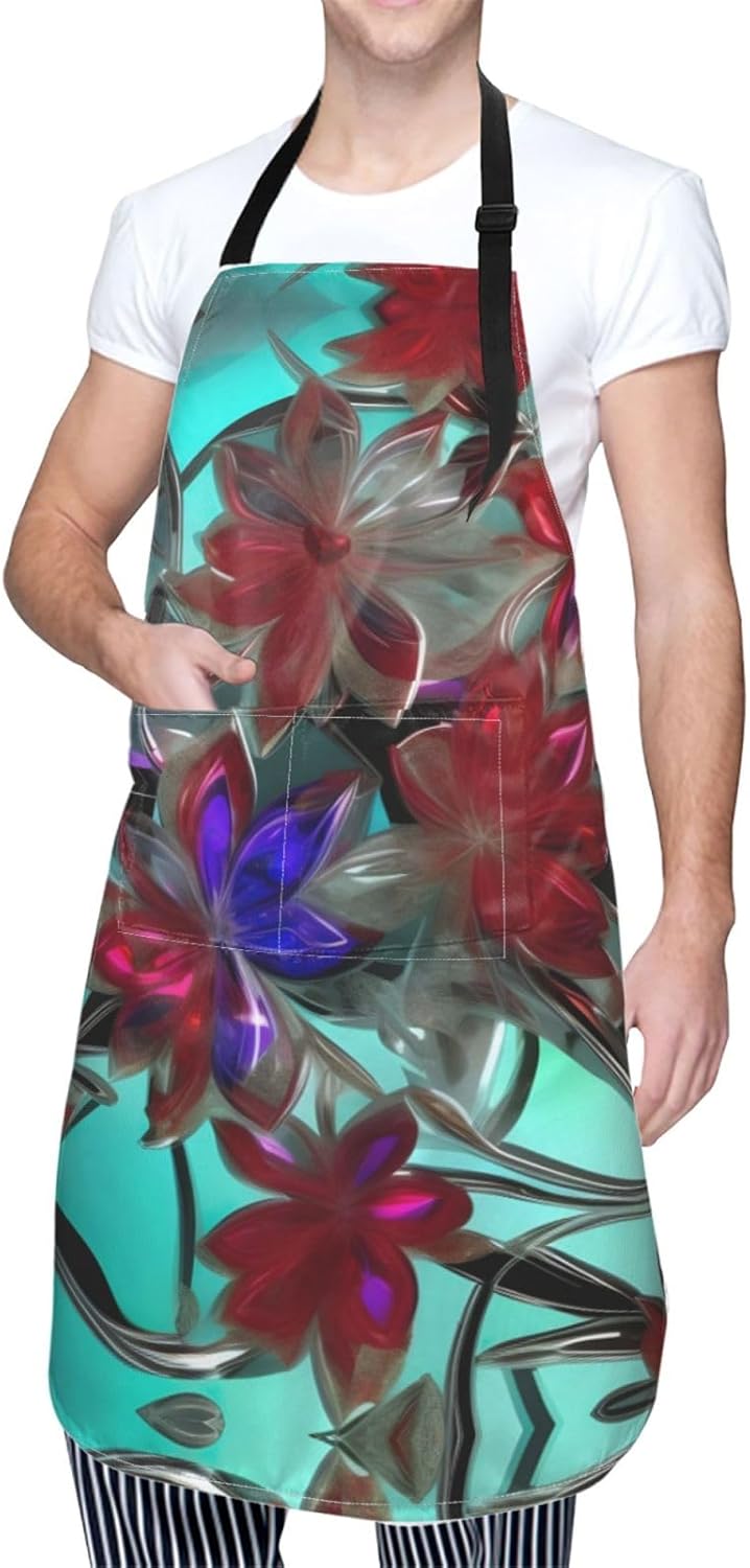flower stained glass print Waterproof chef's apron with pocket apron f