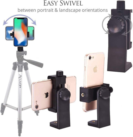 Acuvar Premium Smartphone Holder/Vertical and Horizontal Tripod Mount Adapter Rotatable Bracket with 1/4 inch Screw/Adjustable Clip for iPhone, Android Cell Phone, Selfie Stick, Camera Stand