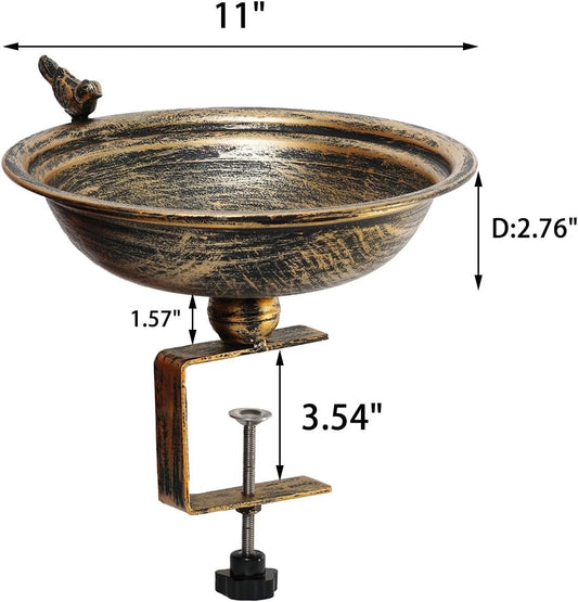 11 Inchs Diam Deck Bird Bath,Metal Bird Bath for Deck Railing,Bird Bat