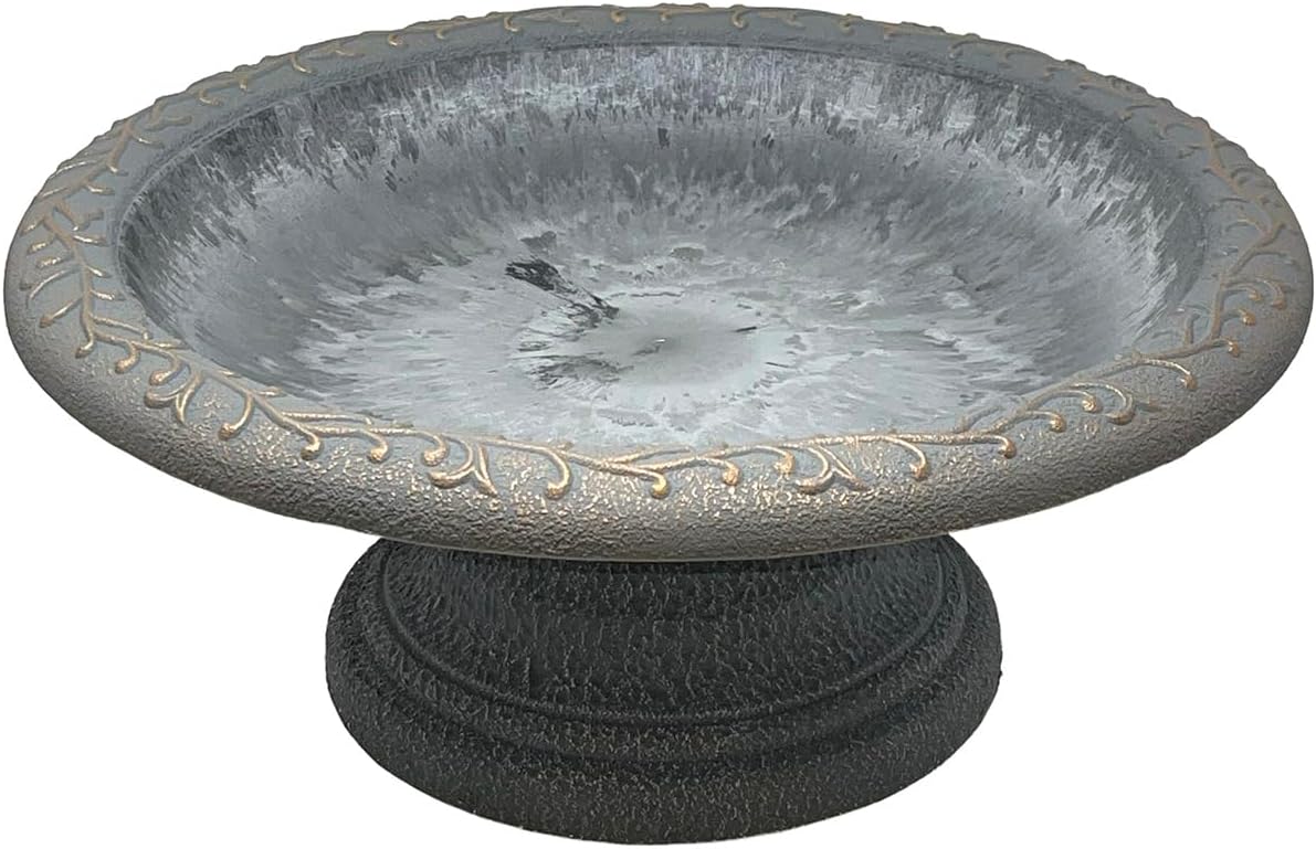 Tierra Garden Birds and Beyond Fiber Clay Bird Bath, Semi-Gloss Bird Bowl with Matte Low-Profile Base (Charcoal)