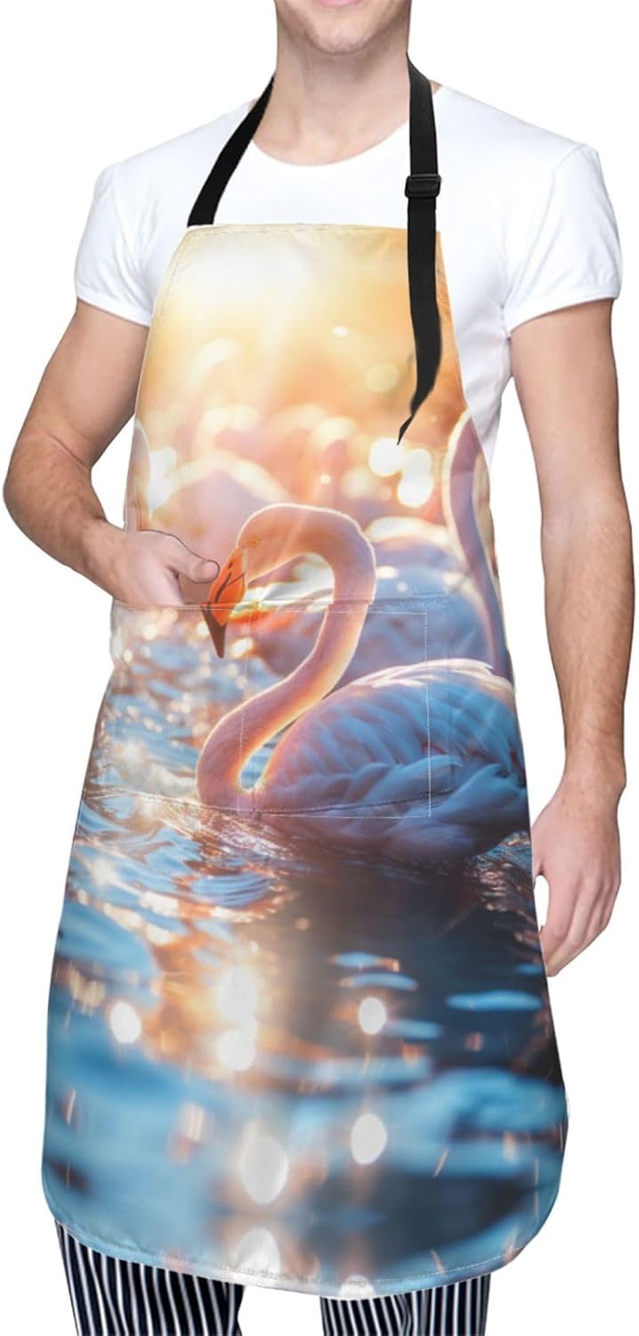 Flamingos Partying print Waterproof apron with pocket adjustable cooking apron for adult kitchen bibs to bake