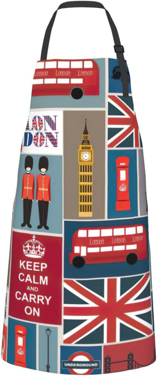 England Symbols print Waterproof apron with pocket adjustable cooking apron for adult kitchen bibs to bake