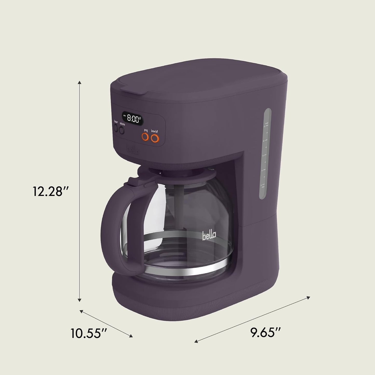bella 12 Cup Programmable Coffee Marker, Reusable Dishwasher Safe Accessories, Easy LCD diaply, Auto Shutoff, 900 watt, Plum