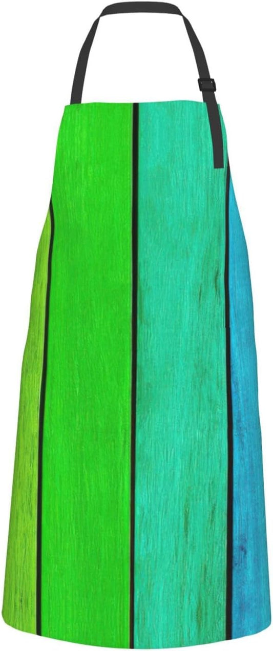 Rainbow Colored Wood Background Print Laundry apron 28x33 In Waterproof Kitchen Apron with Pockets for Cooking Baking