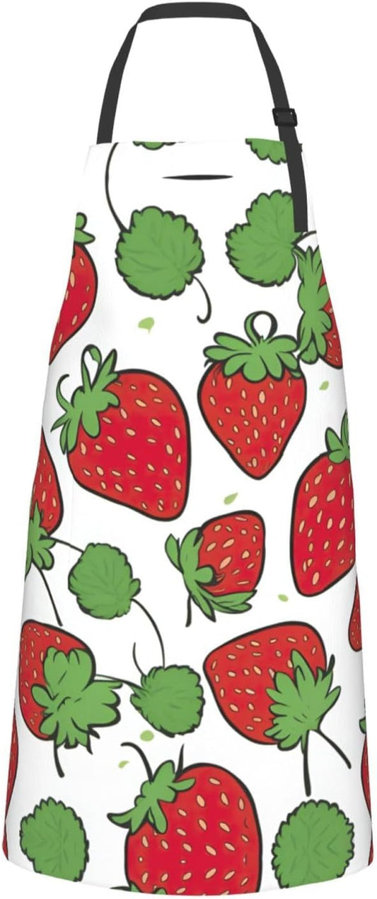 Strawberry pattern print Waterproof chef's apron with pocket apron for kitchen cooking baking barbecue and gardening