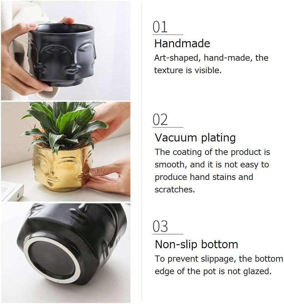 Face-Shaped Vase Ceramic Planter Head Face Modern Indoor Flowers Plant Pot Creative Human Face Statue Decoration Flower Pot Bedroom Living Room Office (White)