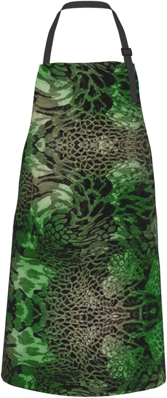 Green Snake print Waterproof apron with pocket adjustable cooking apron for adult kitchen bibs to bake