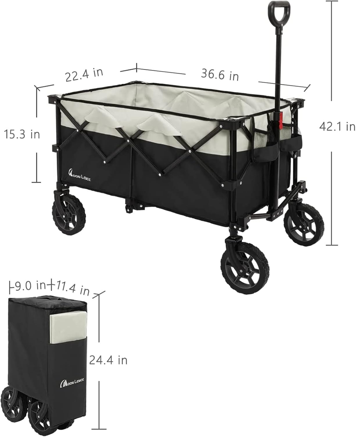 Collapsible Camping Cart Outdoor Utility Wagon Folding Portable Cart with Universal Wheels Adjustable Handle and Drink Holders