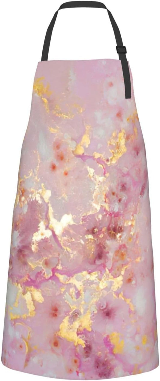 Pink Marble Texture Print Laundry apron 28x33 In Waterproof Kitchen Apron with Pockets for Cooking Baking