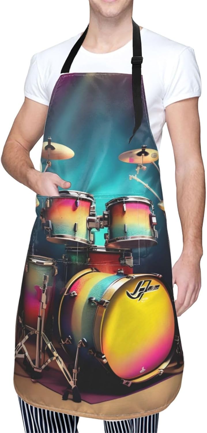 Cool Drums Set print Waterproof apron with pocket adjustable cooking apron for adult kitchen bibs to bake