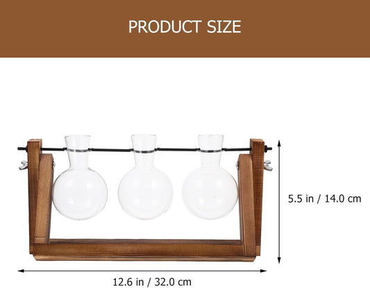 Milisten Hydroponic Glass Vase with Wooden Stand, Three-Ball Plant Container, Glass Planter for Indoor Desktop Decoration, Home and Office Hydroponic Flower Pot