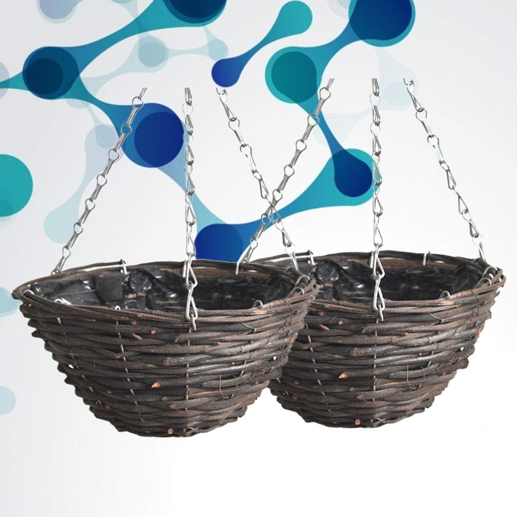 Rattan Hanging Basket for Plants Seagrass Hanging Planters Indoor Outdoor Plant Flower Hanging Pots Woven Straw Planter Ceiling Flower Pots for Decoration 2pcs