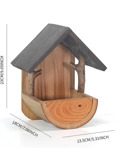 Hanging Bird Feeder, Wooden Bird Feeder with Wide Perch Tray for Outdoors, Creative Garden Decor and Supplies for Small Wild Birds