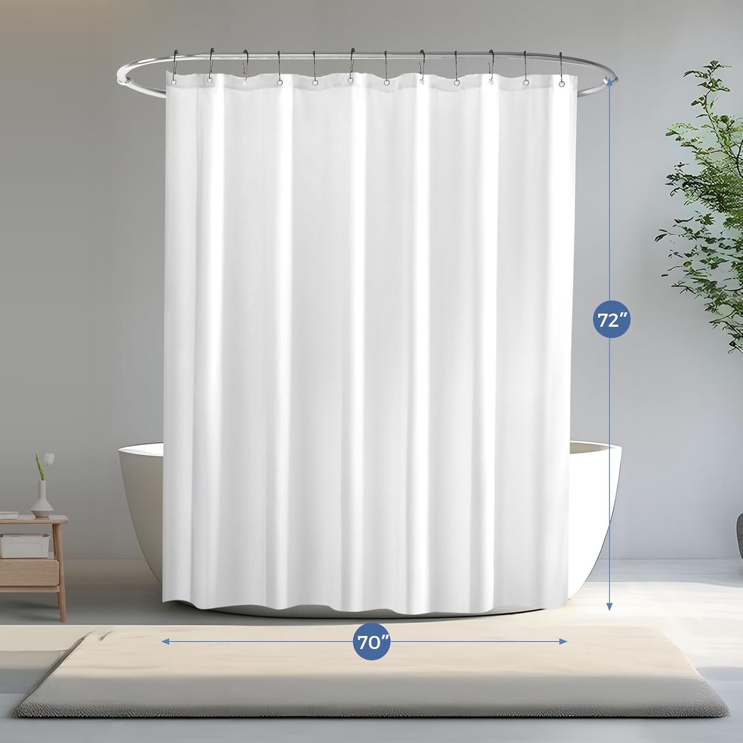 downluxe Waterproof Fabric Shower Curtain Liner, Soft Cloth Shower Liner with 3 Magnets, Machine Washable & Hotel Quality Bathroom Curtain, 70" W x 72" L, White