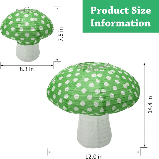 4Pcs Mushroom Shaped Paper Lanterns, Windspeed Large 8 and 12 Inch Lanterns for Nursery Garden Christmas Party Decoration (Green)