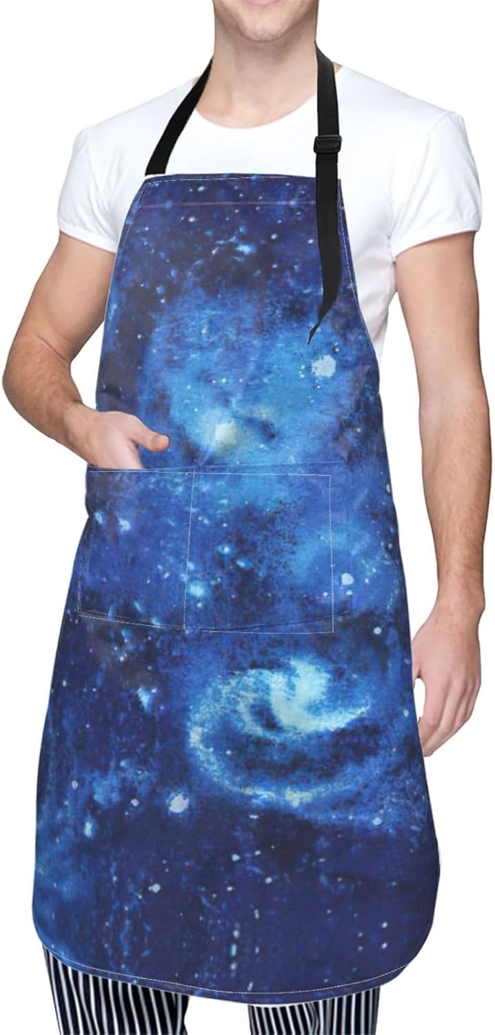 Blue Universe Space Galaxy print Waterproof apron with pocket adjustable cooking apron for adult kitchen bibs to bake