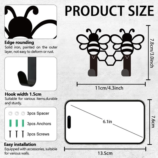 Cute bee Key Holder for Wall Mini Black Iron Key Hooks Wall Mounted Ke