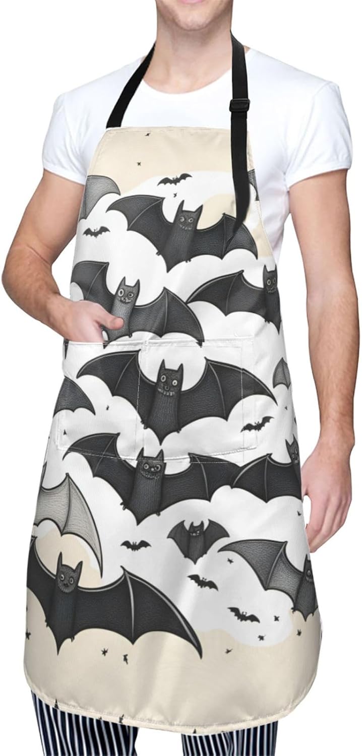Halloween Flying Bats print Waterproof chef's apron with pocket apron for kitchen cooking baking barbecue and gardening