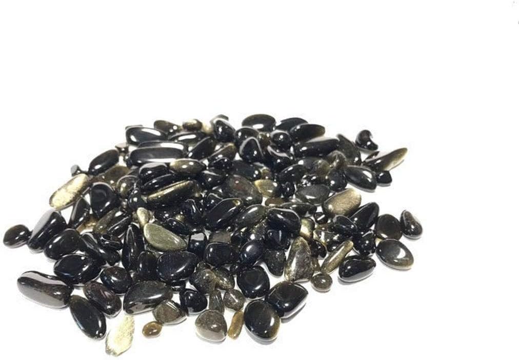 IMALY Gold Obsidian Tumbled Chips Stone Polished Crushed Healing Crystal Quartz Pieces Irregular Shaped Stones for Home Decorative Stones Vases Plants Succulents 0.5lb
