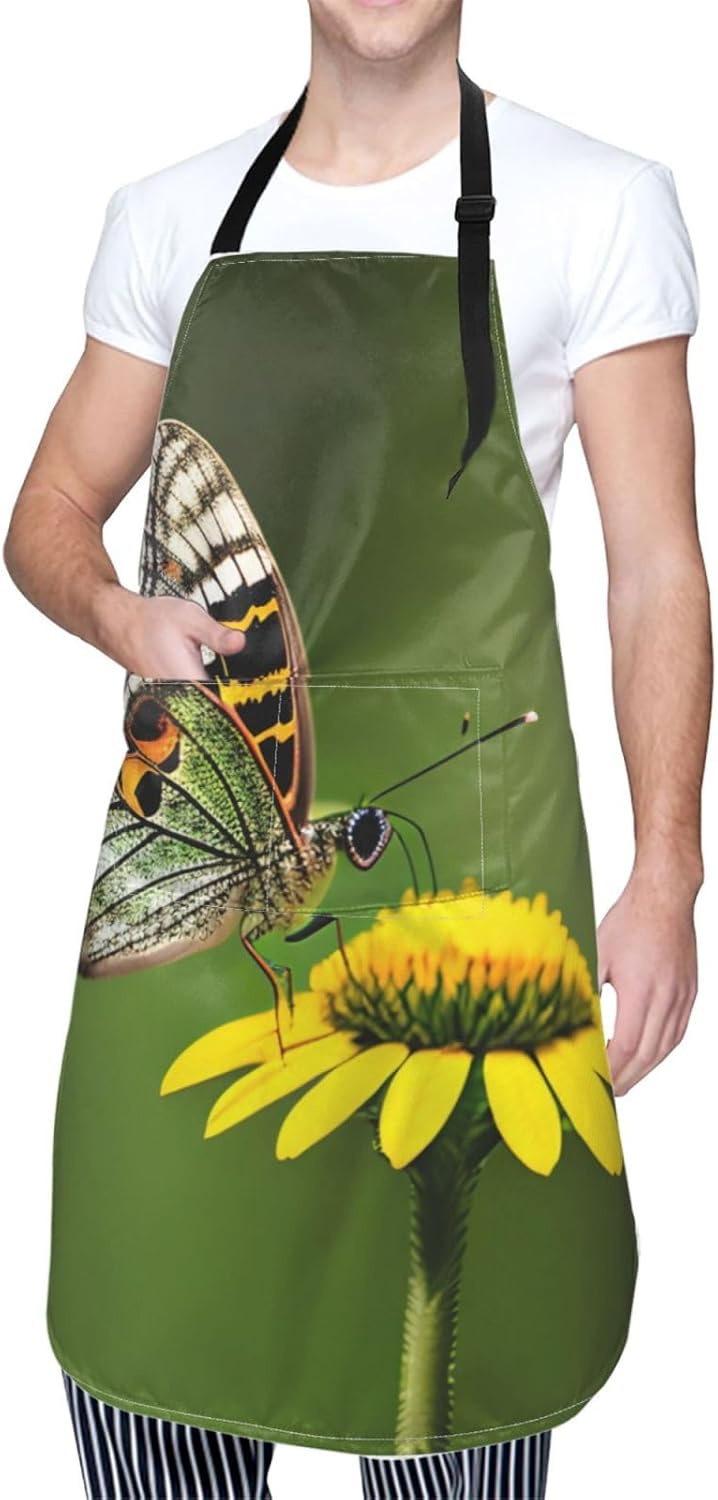 Beautiful glowing butterfly 1 print Waterproof chef's apron with pocket apron for kitchen cooking baking barbecue and gardening