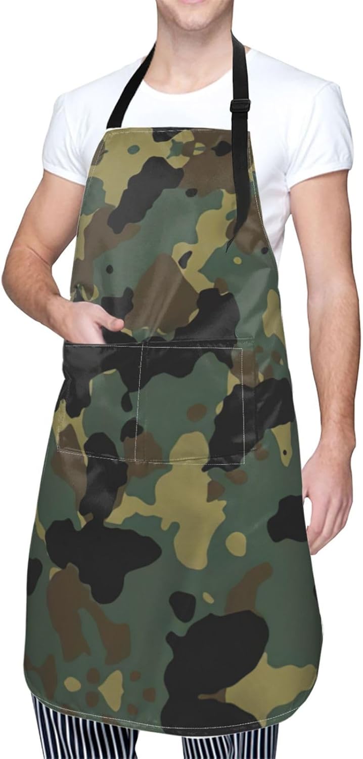 Camouflage Pattern Print Laundry apron 28x33 In Waterproof Kitchen Apron with Pockets for Cooking Baking