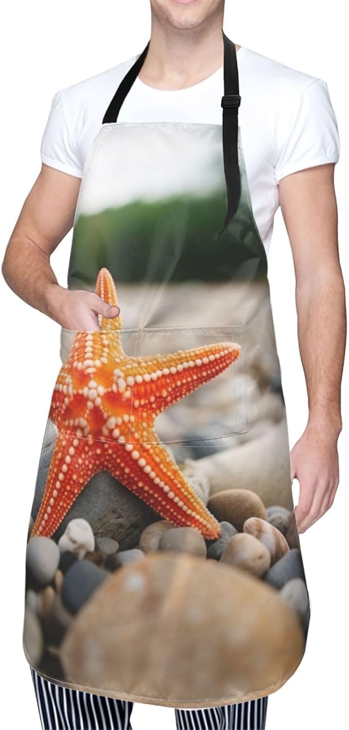 Starfish print Waterproof apron with pocket adjustable cooking apron for adult kitchen bibs to bake