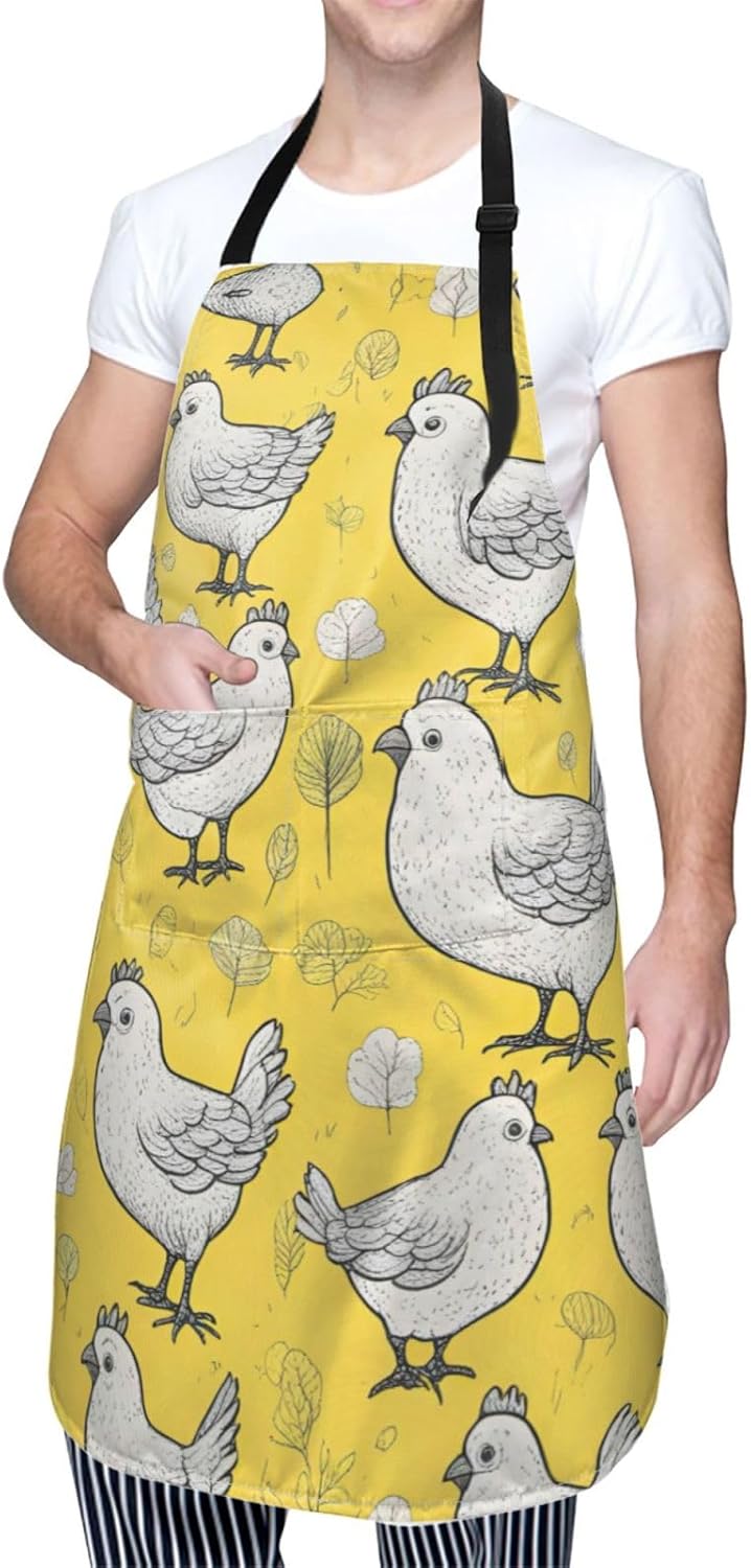YELLOW chicken print Waterproof chef's apron with pocket apron for kitchen cooking baking barbecue and gardening