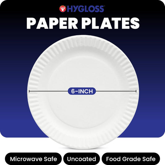 Hygloss Bulk Small Paper Plates 6-Inch - Dessert Plates Disposable for Party, Cake, Appetizer, Snack, Foodware, Crafts & More - Environmentally Friendly - White, Uncoated, Microwave Safe (100 Count)