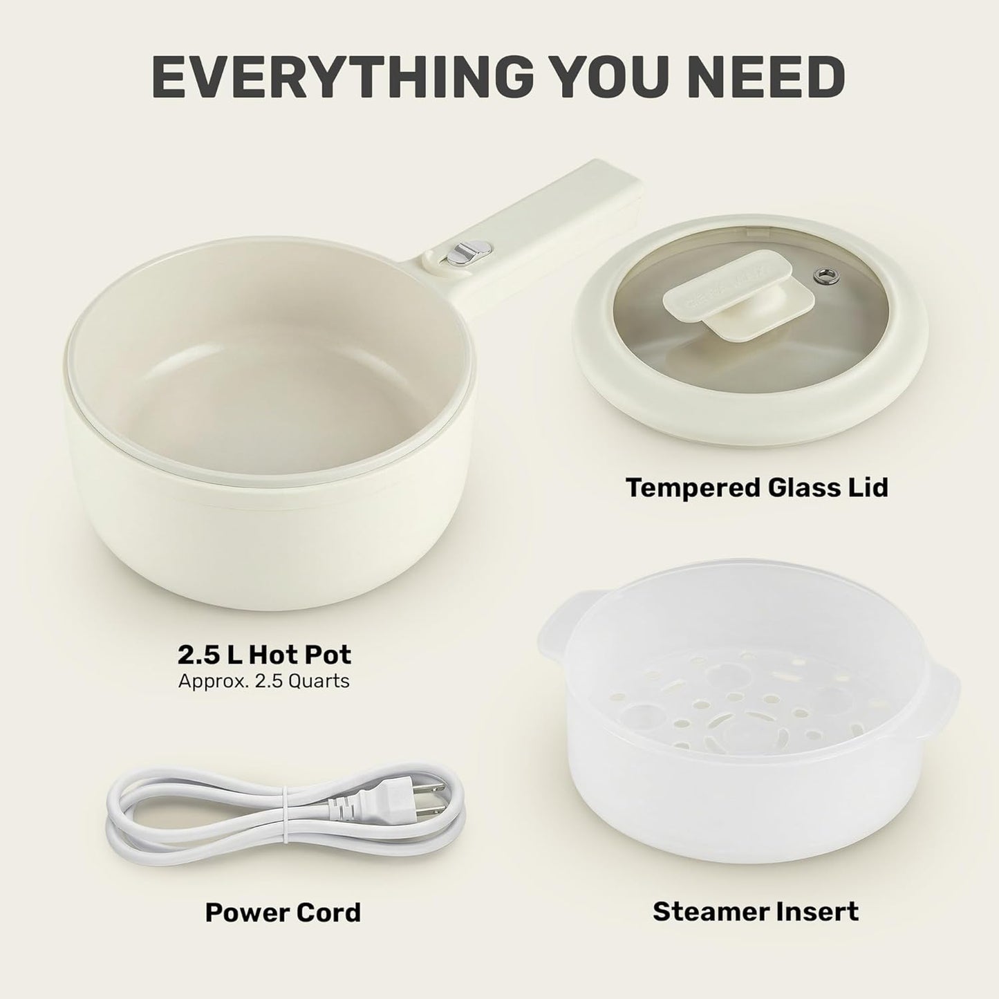 PRO 2.5L Electric Hot Pot with Lid & Steamer, All in 1 Non Toxic Ceramic Cooker Skillet Hotpot and Deep Fryer Pot for Ramen, for Dorms, Camping, RVs, Adjustable Temp. - New Improved 2026 Model