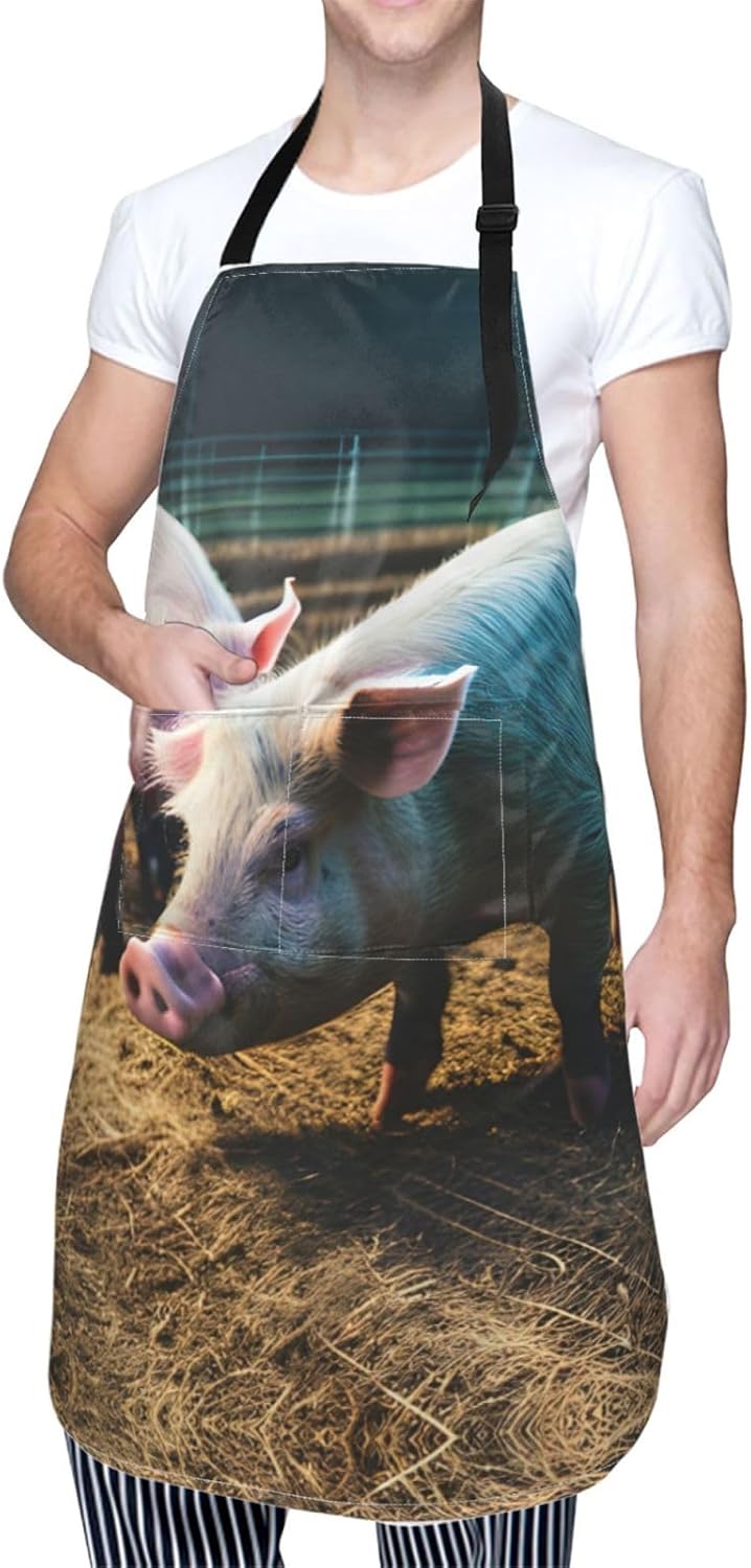 Pigs in Farm Print Laundry apron 28x33 In Waterproof Kitchen Apron with Pockets for Cooking Baking
