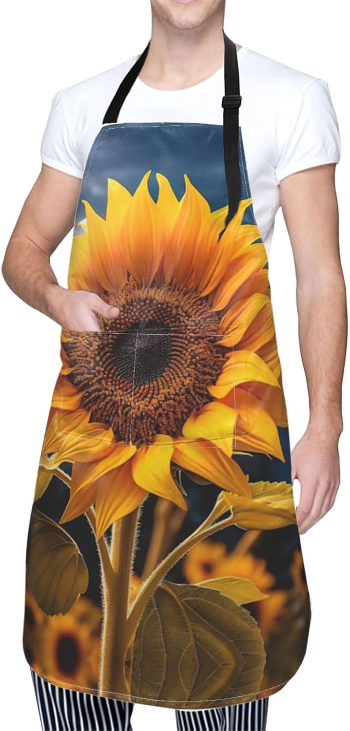 Beautiful sunflower 2 print Waterproof chef's apron with pocket apron for kitchen cooking baking barbecue and gardening