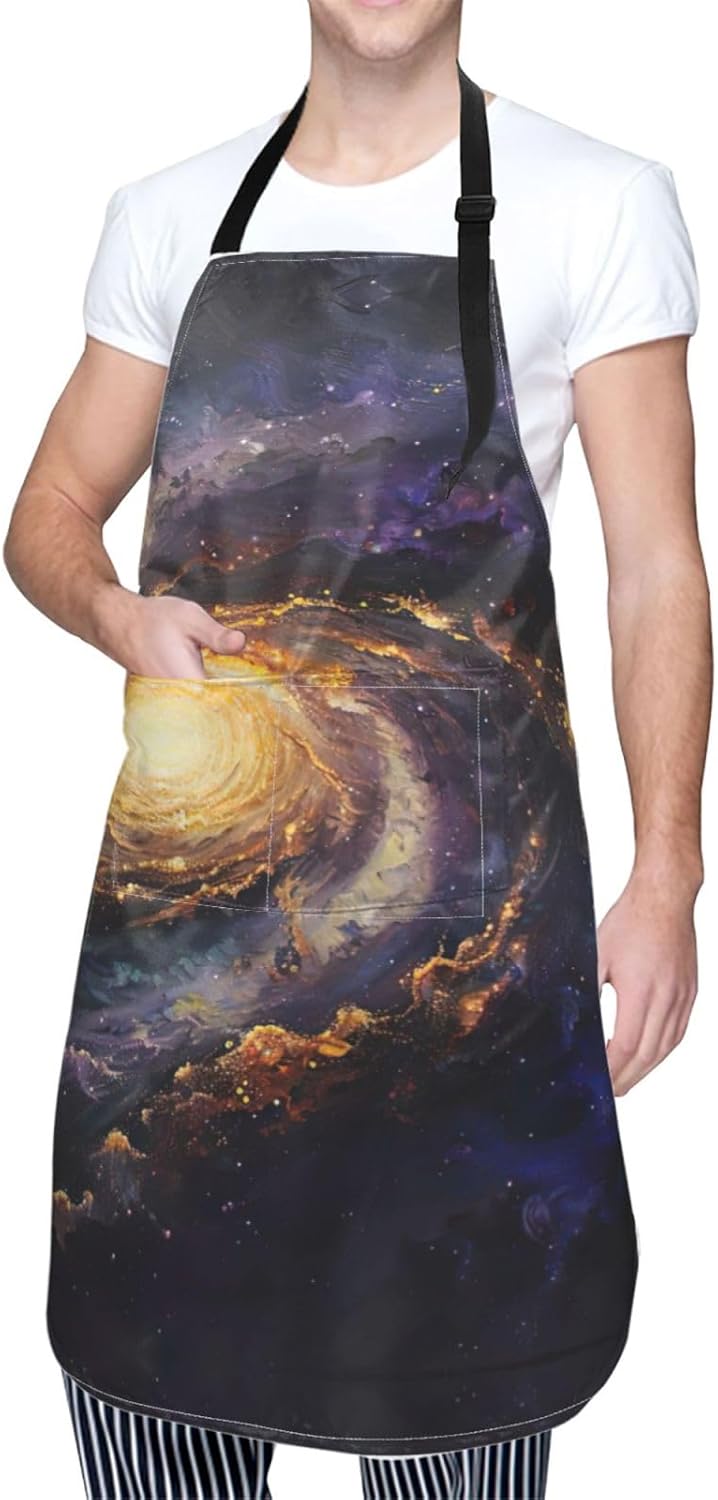 Galaxy print Waterproof chef's apron with pocket apron for kitchen cooking baking barbecue and gardening
