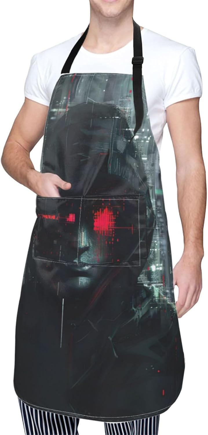 hacker era Print Laundry apron 28x33 In Waterproof Kitchen Apron with Pockets for Cooking Baking