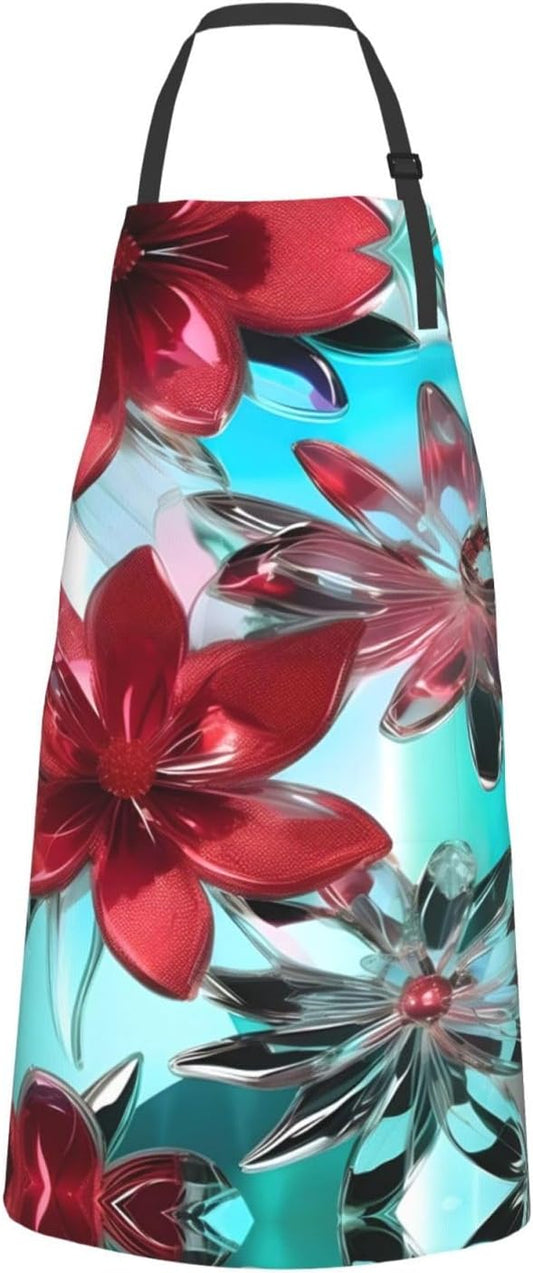 flower stained glass print Waterproof chef's apron with pocket apron for kitchen cooking baking barbecue and gardening