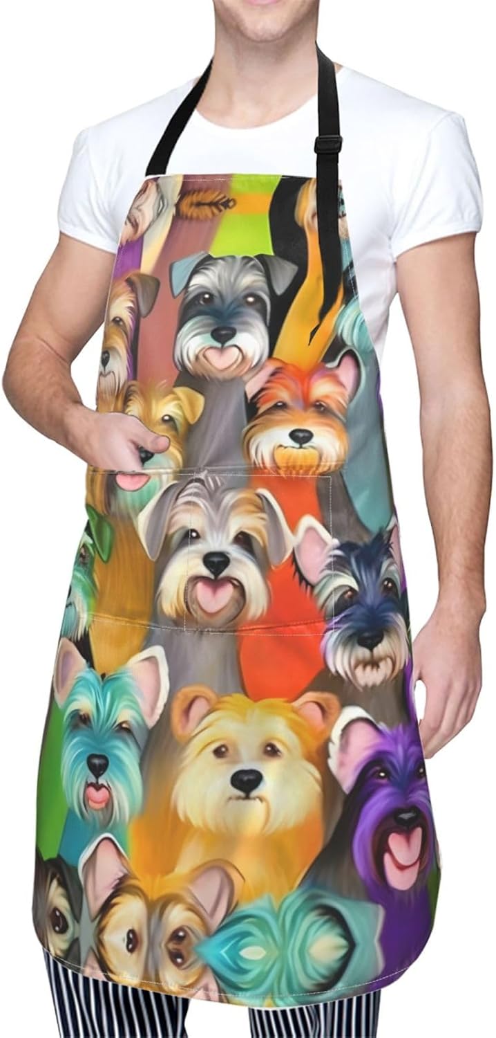 Oil Cute Schnauzer Dogs print Waterproof apron with pocket adjustable cooking apron for adult kitchen bibs to bake