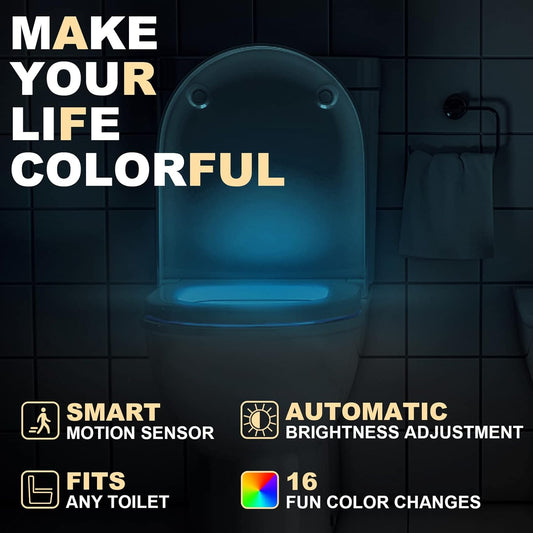 Toilet Light Motion Sensor 16 Colors Changing (2 Pack),LED Glow Bowl inside Toilet Light, Smart Night Light for Bathroom, Cool Funny White Elephant Gag Gift Christmas Dad Teen Boy Girl Men Women