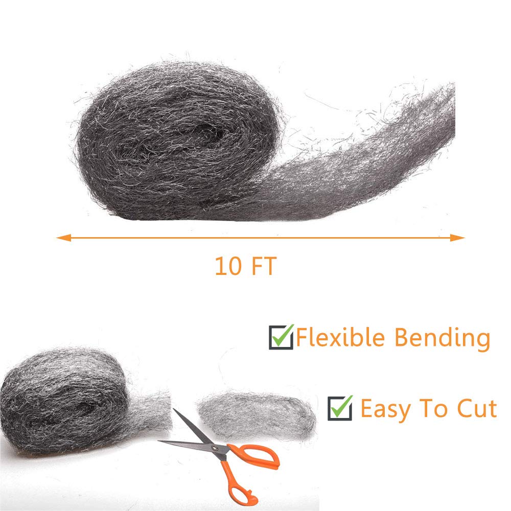 Steel Wool Mice Control, 2 Pack 3" x10 Ft Hole Filler, Gap Blocker, Ba