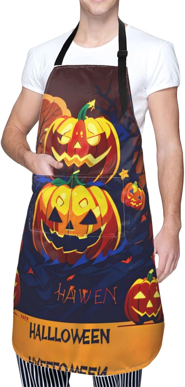 Halloween Pumpkin print Waterproof chef's apron with pocket apron for kitchen cooking baking barbecue and gardening