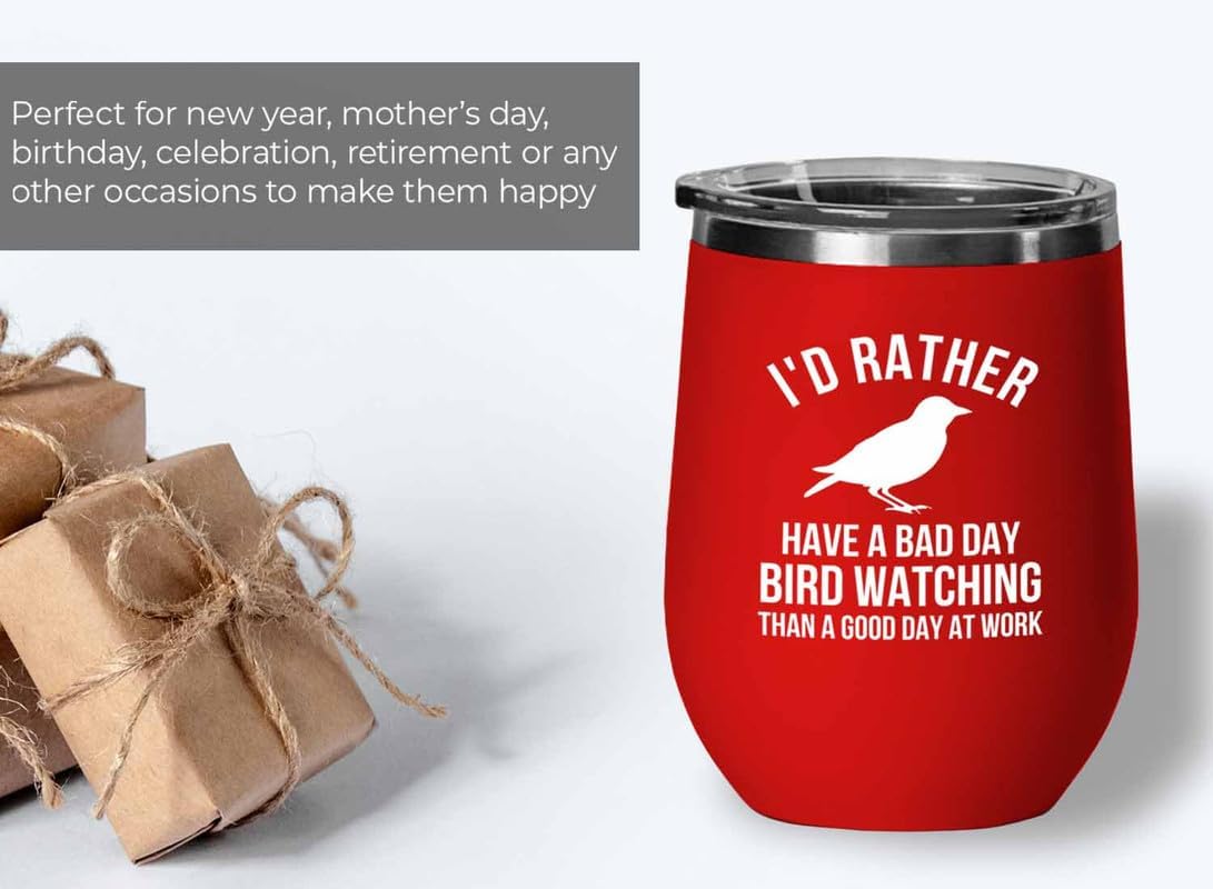 Birding Red Edition Wine Tumbler 12oz - Bad day bird watching - Bird Feeder Backyard Birdwatcher Gifts Birding Bird Lover