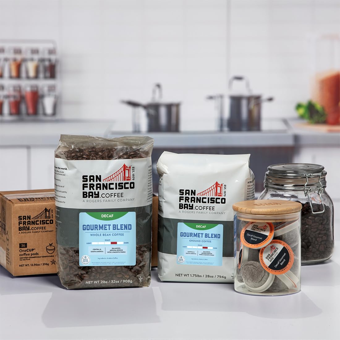 San Francisco Bay Coffee - Decaf Medium-Dark Roast Whole Bean Coffee -