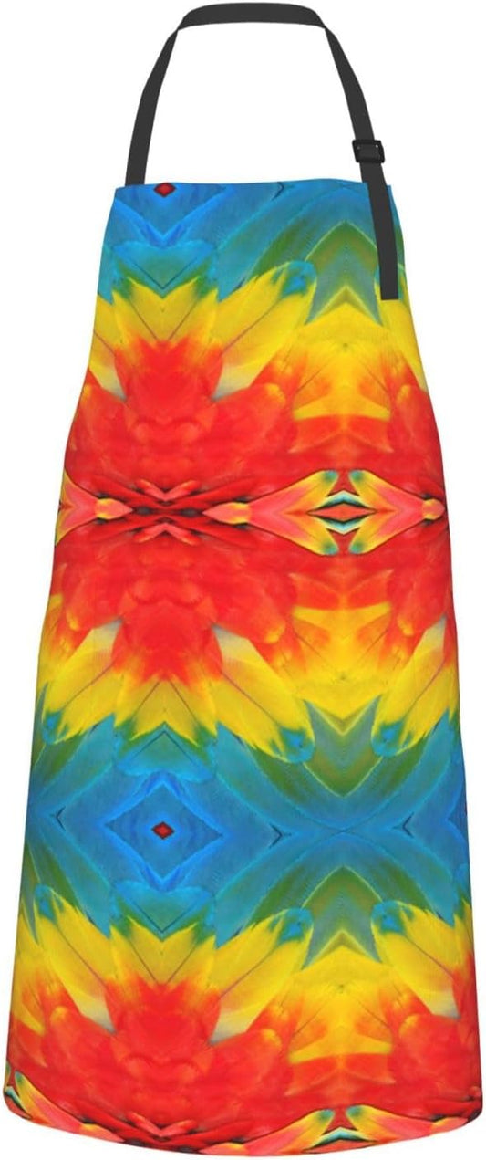 Fantastic Parrot Feather Print 28x33 In Adult Kitchen Apron with Pockets Versatile Chef Smock for Cooking Baking