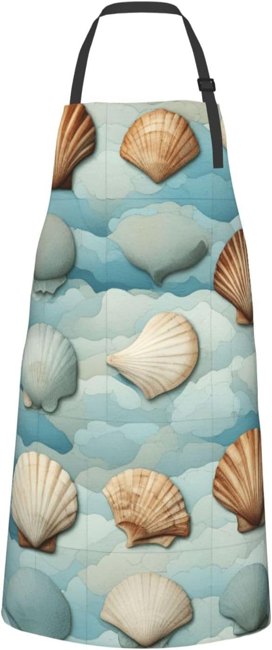 YANYU Sea Shell Print 28x33 In Kitchen Apron Stylish Chef Apron with Pockets for Cooking Baking Painting